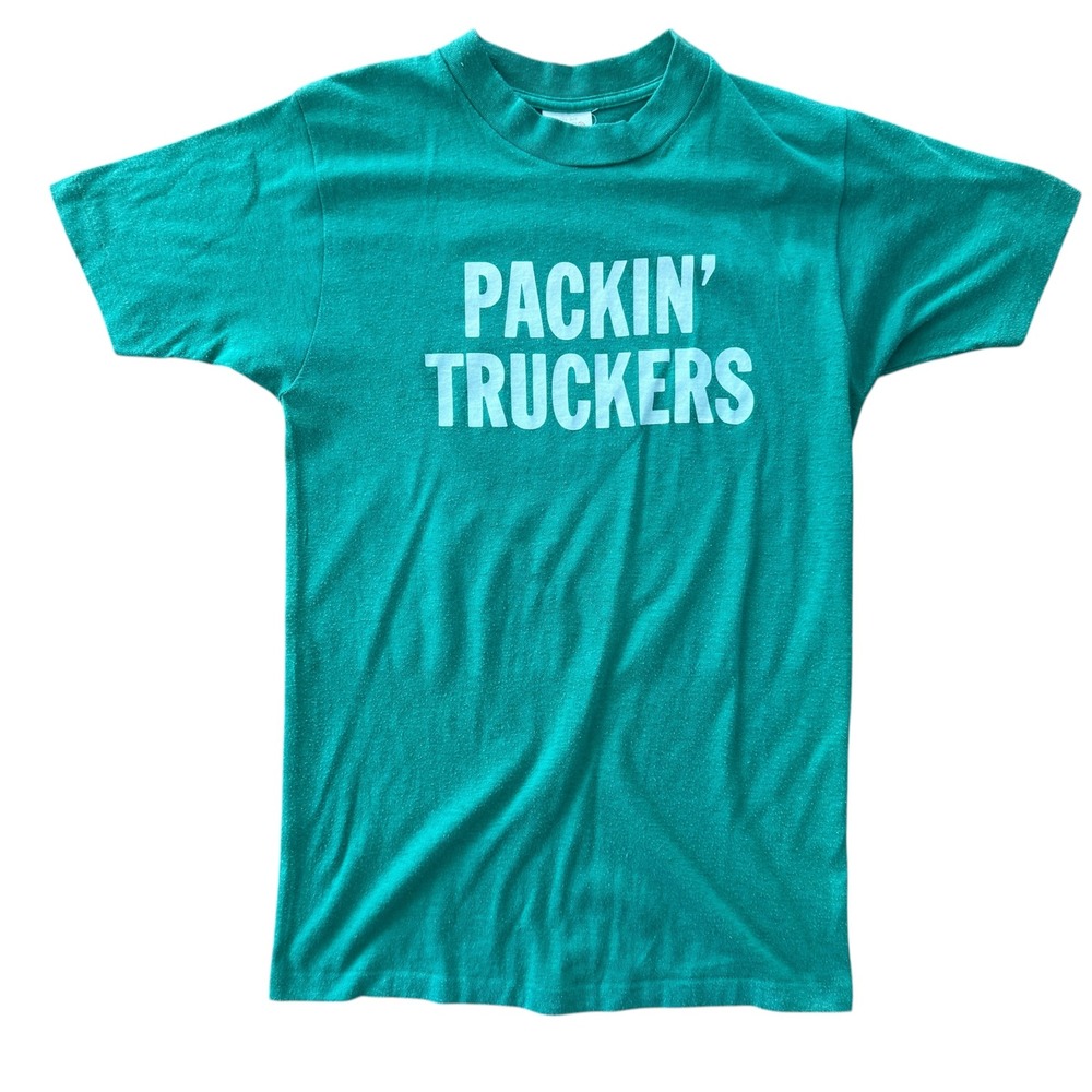 Vintage Capco 70s Packin Truckers T Shirt Graphic Slogan Tee Small Green